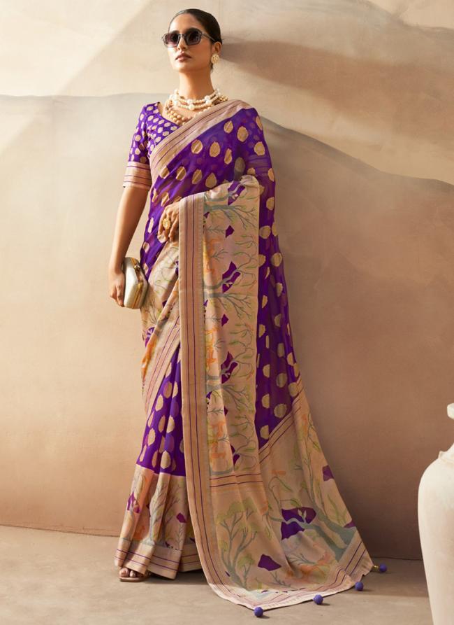 Georgette Purple Ceremonial Wear Weaving  Saree